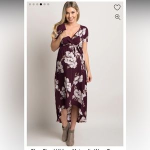 Plum Floral Hi-Low Wrap Dress, used for Maternity or not